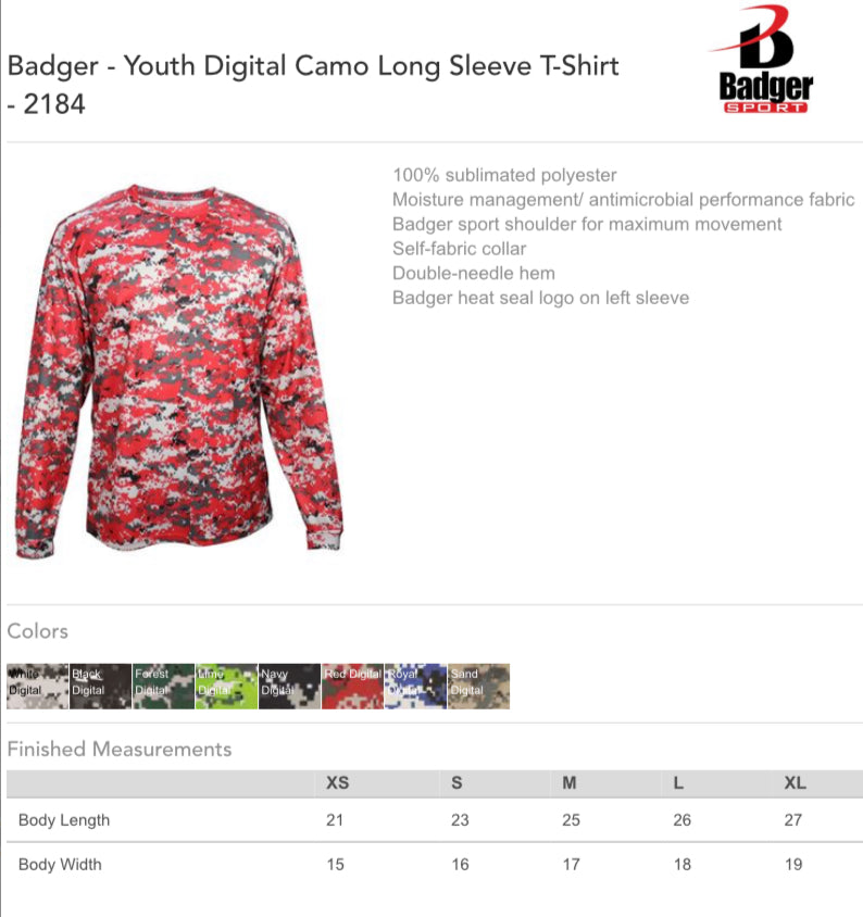  Badger Sport Youth Medium Navy Blue Camo Moisture