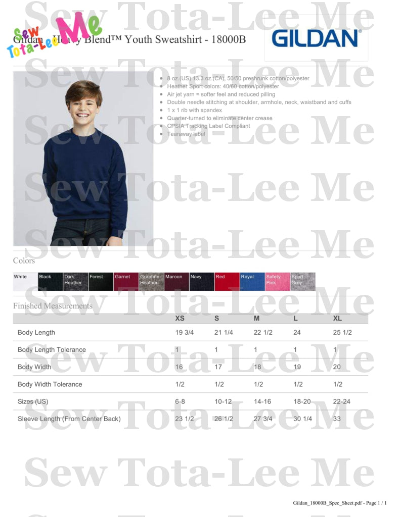 Gildan Heavy Blend™ Youth Sweatshirt – Sew Tota-Lee Me, LLC